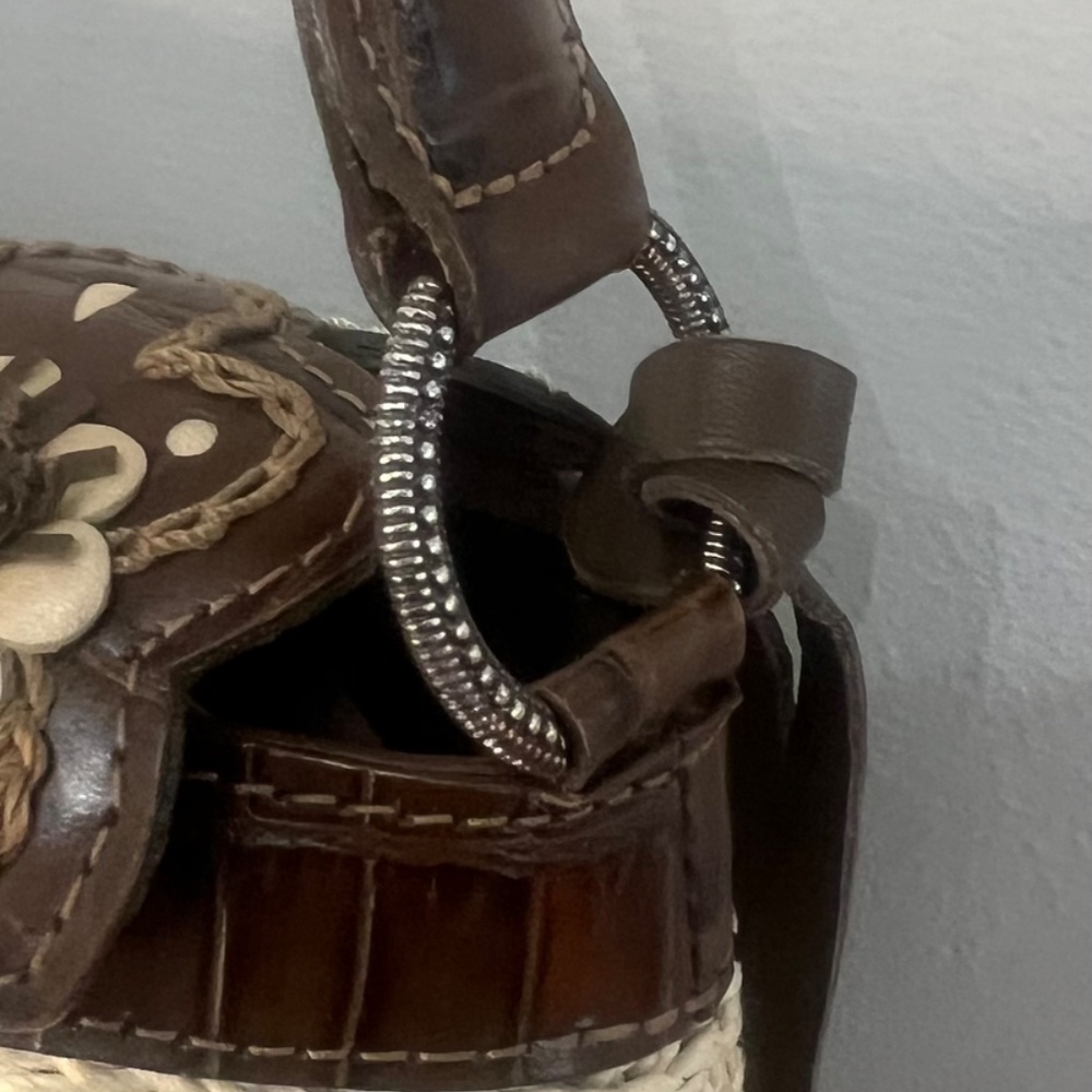 Brighton Cassia Nat Leather 3D Floral Handbag Shoulder Purse Ivory Brown Charms - Picture 7 of 11